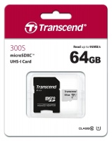 (TS64GUSD300S-A) Флеш карта microSD 64GB Transcend microSDXC Class 10 UHS-I U1, (SD адаптер), TLC (TS64GUSD300S-A) Флеш карта microSD 64GB Transcend microSDXC Class 10 UHS-I U1, (SD адаптер), TLC