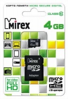 (13613-AD10SD04) Флеш карта microSD 4GB Mirex microSDHC Class 10 (SD адаптер)