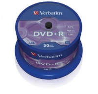 (43550) Диск DVD+R Verbatim 4.7 Gb, 16x, Cake Box (50), (50/200)